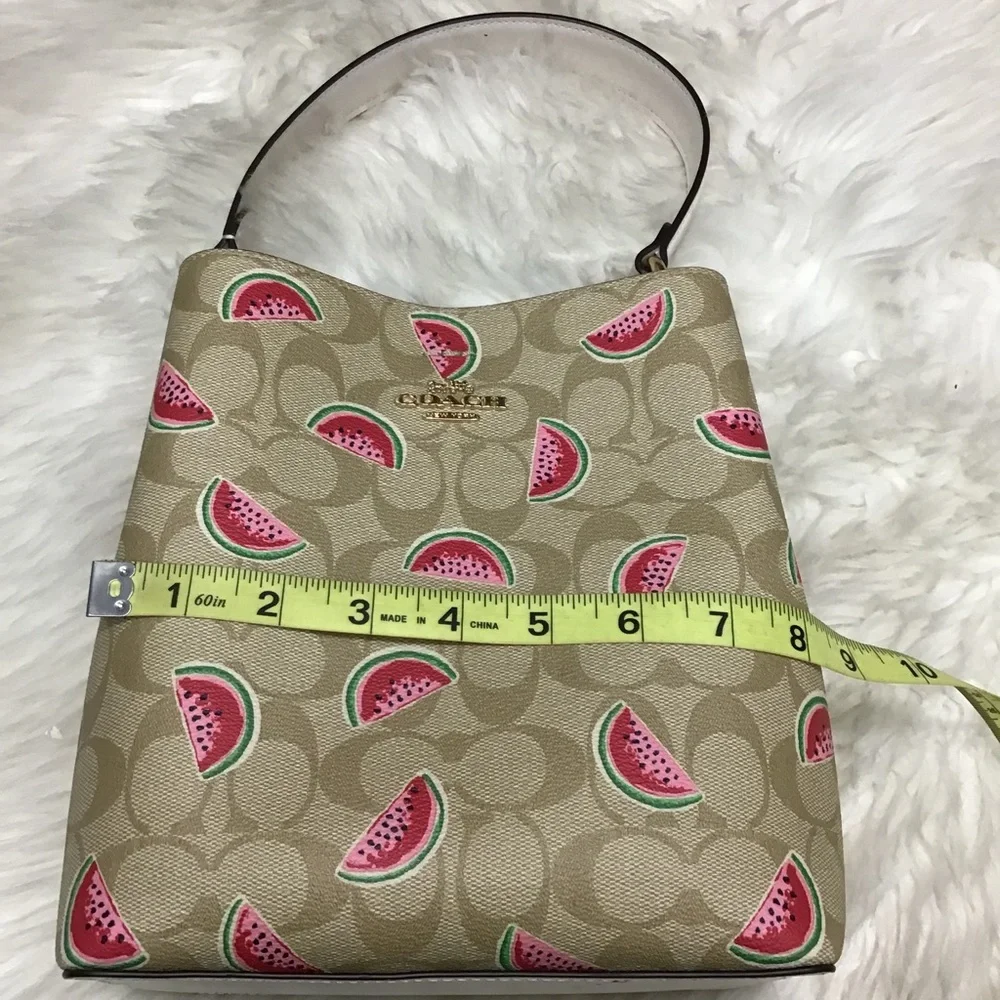 Coach Small Town Bucket Bag in Signature Canvas with a watermelon print. EUC - Picture 5 of 16
